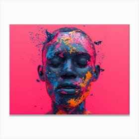 Psychedelic Portrait: Vibrant Expressions in Liquid Emulsion Paint Splashed Face Canvas Print