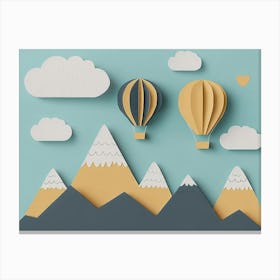 Hand Drawn Childish Art with Mountains, Balloons and Clouds 1 Canvas Print