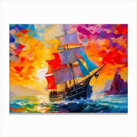 Sailing Ship At Sunset Canvas Print