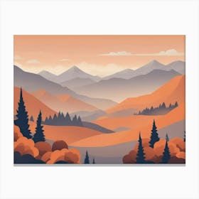 Misty mountains horizontal background in orange tone 2 Canvas Print