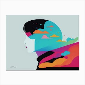 Disappearing Memories Women Silhouette With Clouds - Vivid Color Illustration On White Background Canvas Print