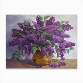 Still Life With Lilacs In A Golden Vase Canvas Print