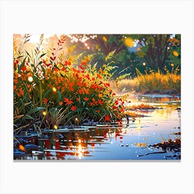 River With Flowers Canvas Print