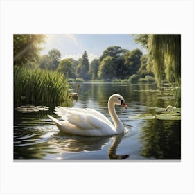 Swan In Pond 3 Canvas Print