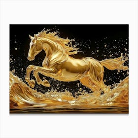 Golden Horse Splash Art Abstract Fluid Motion Dynamic Sculpture 2 Canvas Print