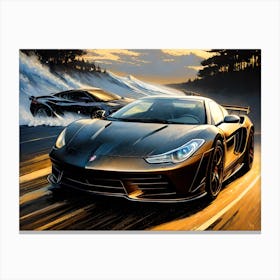 Two Sports Cars On A Road Canvas Print