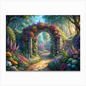 Stone Archway Entrance To A Flower Garden Canvas Print