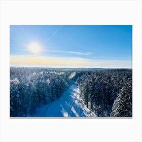 At The Onset Of Winter A Snowy Panorama Unfolds A Vast Forest Exists Beneath The Far Reaching Sky (3) Canvas Print