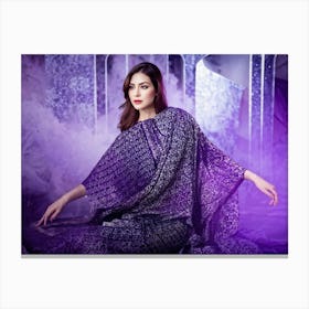 Portrait Of A Noble Woman Draped In Purple Immersed In A Dream Like Setting With Geometric Patterns Canvas Print