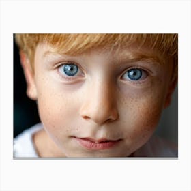 Close Up Portrait Of A Strawberry Blond Young Boy With Blue Eyes Expressive Freckles Prominent Nos 1 Canvas Print