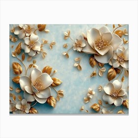 Gold Flowers On A Blue Background Canvas Print