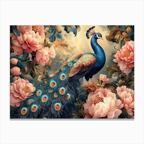 Seamless Floral Leather And Peacock Art Exotic Oriental Design Canvas Print