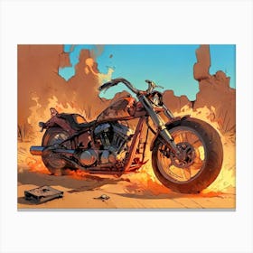 Motorcycle On Fire Canvas Print