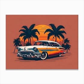 Vintage Car At Sunset Canvas Print