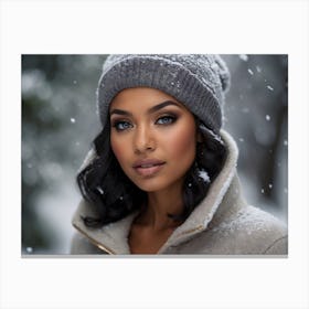 Beautiful African American Woman In Winter 6 Canvas Print
