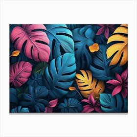 Pattern with Colorful Tropical Leaves 1 Canvas Print