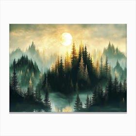 3d Dark Green And Golden Forest Canvas Print