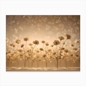 A Field Of White, Paper Flowers Against A Light Brown Background With A Subtle Floral Pattern Canvas Print