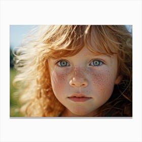 Strawberry Blond Child Blue Eyes Freckles Adorning Nose Candid Capture Subtle Sunlight Accentuat Canvas Print