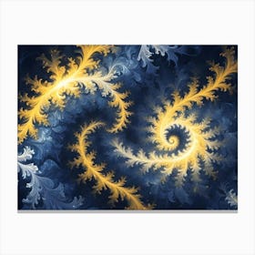 Abstract Image Featuring Intricate Swirling Patterns In Shades Of Blue, Gold, And White, Reminiscent Of Frost Or Delicate Foliage 1 Canvas Print