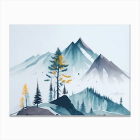 Mountain And Forest In Minimalist Watercolor Horizontal Composition 135 Canvas Print