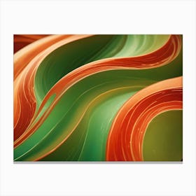 Abstract Image Of Swirling, Flowing Lines In Shades Of Red, Green, And Orange, Resembling A Liquid Or A Textile Fabric Canvas Print