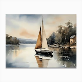 Sailboat Painting Lake House (5) Canvas Print