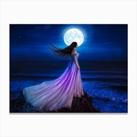 Polychrome Banshee Wailing Under A Full Moon Spectral Figure Appearing Translucent With Hues Of Vio 1 Canvas Print