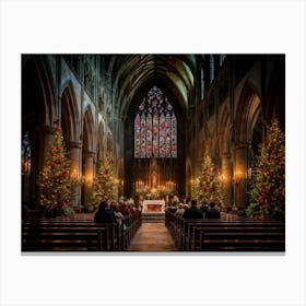 A Christmas Eve Service In A Candlelit Gothic Cathedral Illuminated Pews Leading To The Altar Prepa (6) 1 Canvas Print