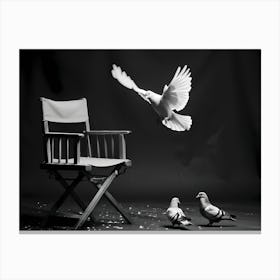Doves Flying Over A Chair Canvas Print