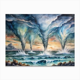 A Dramatic Poster Of Water Spouts Forming Over The Canvas Print