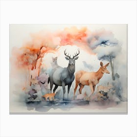 Deer In The Forest Paintings Art Print 2 Canvas Print