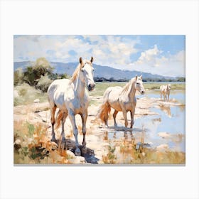 Horses Painting In Corsica, France, Landscape 2 Canvas Print