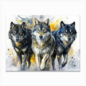 Watercolor Painting Of Three Wolves 1 Canvas Print