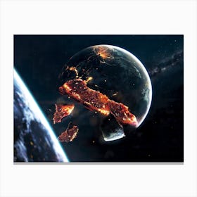 Planet explosion. Apocalypse in space #3 — space poster, space photo art, collage Canvas Print