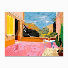 Rooftop With Mountains View, Hockney Style Canvas Print