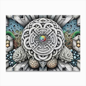 Abstract Ink Drawing Of A Labyrinth With An Eye In The Center Canvas Print