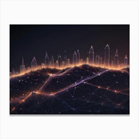 Abstract Image Of A Futuristic Cityscape With A Network Of Glowing Lines Connecting The Buildings Canvas Print