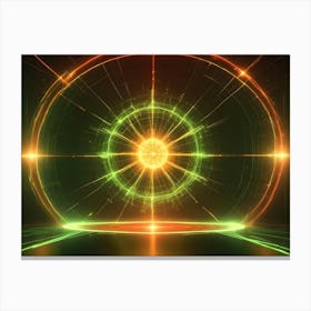 Abstract Image Of A Glowing Green And Orange Circle With Lines Radiating Outward Canvas Print