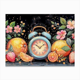 Oranges And Clock Canvas Print