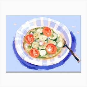 A Plate Of Greek Salad, Top View Food Illustration, Landscape 2 Canvas Print