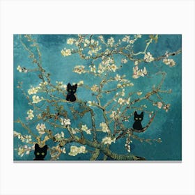 Art Almond Blossom With Black Cats, Vincent Van Gogh Inspired Canvas Print