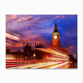 Neon city: Big Ben clock tower, London, England (synthwave/vaporwave/retrowave/cyberpunk) — aesthetic poster Canvas Print