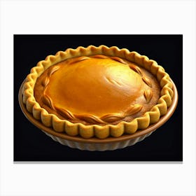 A Golden Brown Pie Isolated On A Black Background Canvas Print