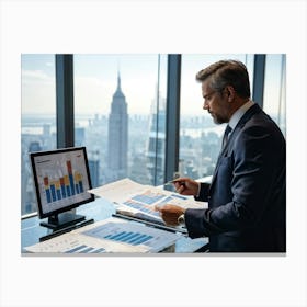 Businessman Looking At Graphs Canvas Print