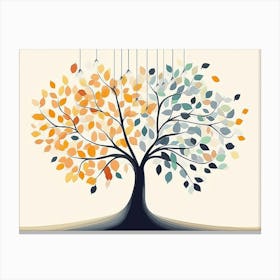 Colorful Tree with Leaves on Hanging Branches of Blue, White and Golden 2 Canvas Print