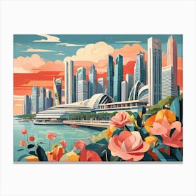 Vintage Cubist Travel Poster Singapore Cityscape Canvas Print