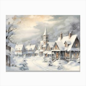 Winter Village Scene Canvas Print