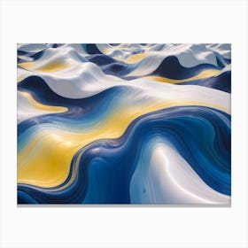 Abstract 3d Landscape With Undulating, Swirling Waves In Shades Of White, Blue, And Gold Canvas Print