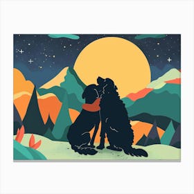 Dog Kissing At The Moon Canvas Print